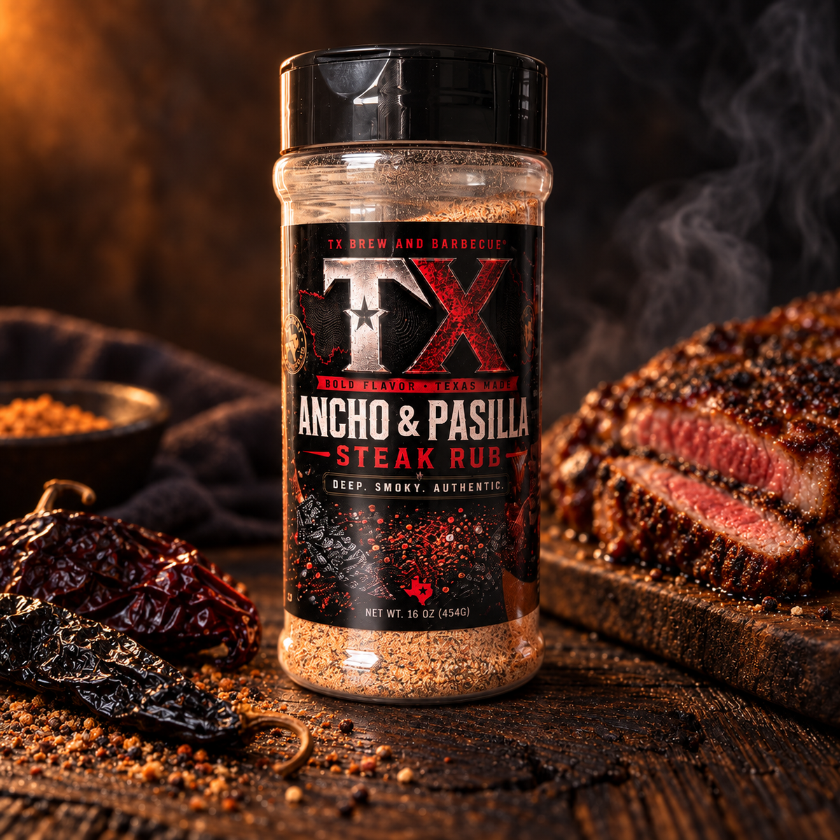 Ancho and Pasilla Steak Rub bottle